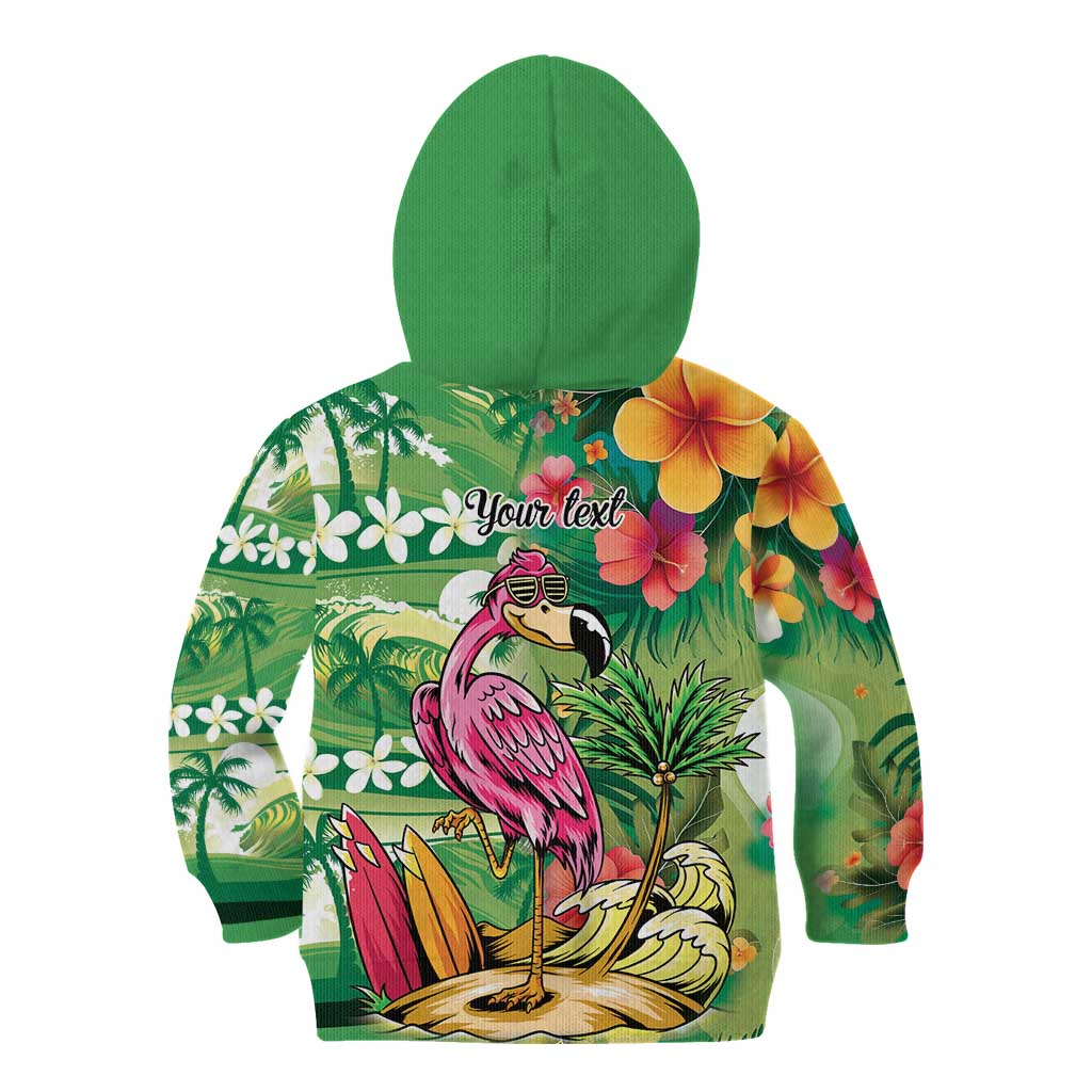 Hawaiian Flamingo Hibiscus Personalised Kid Hoodie Green Summer Tropical Flowers - Polynesian Pride