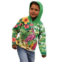 Hawaiian Flamingo Hibiscus Personalised Kid Hoodie Green Summer Tropical Flowers - Polynesian Pride
