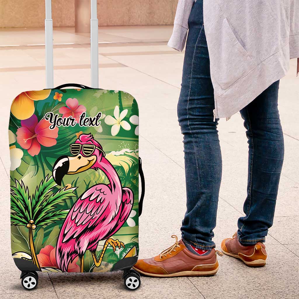 Hawaiian Flamingo Hibiscus Personalised Luggage Cover Green Summer Tropical Flowers - Polynesian Pride