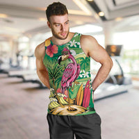 Hawaiian Flamingo Hibiscus Personalised Men Tank Top Green Summer Tropical Flowers - Polynesian Pride