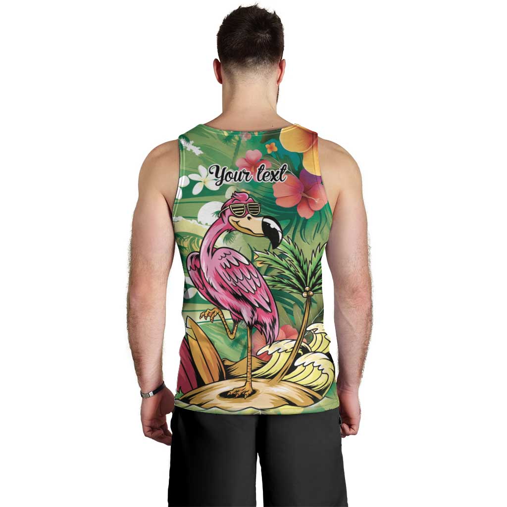 Hawaiian Flamingo Hibiscus Personalised Men Tank Top Green Summer Tropical Flowers - Polynesian Pride