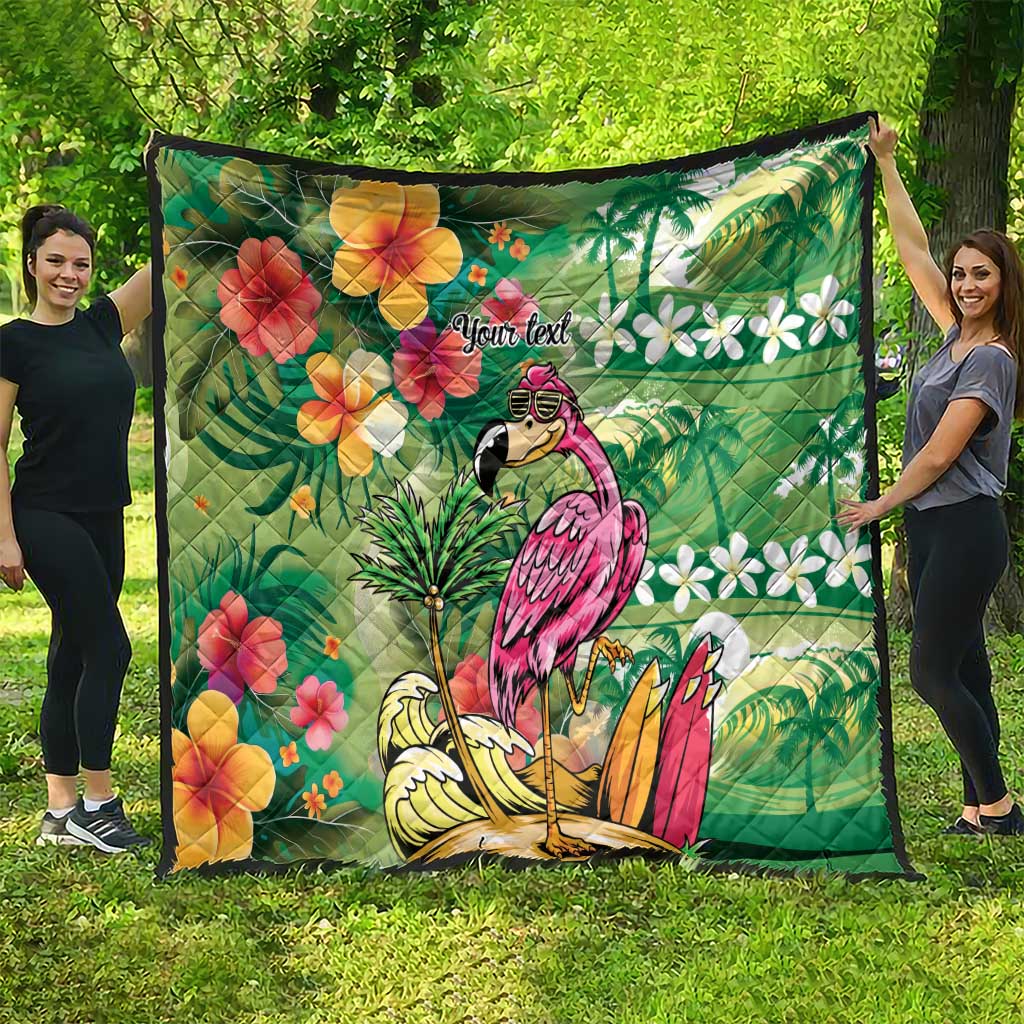 Hawaiian Flamingo Hibiscus Personalised Quilt Green Summer Tropical Flowers - Polynesian Pride