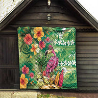 Hawaiian Flamingo Hibiscus Personalised Quilt Green Summer Tropical Flowers - Polynesian Pride