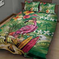 Hawaiian Flamingo Hibiscus Personalised Quilt Bed Set Green Summer Tropical Flowers - Polynesian Pride
