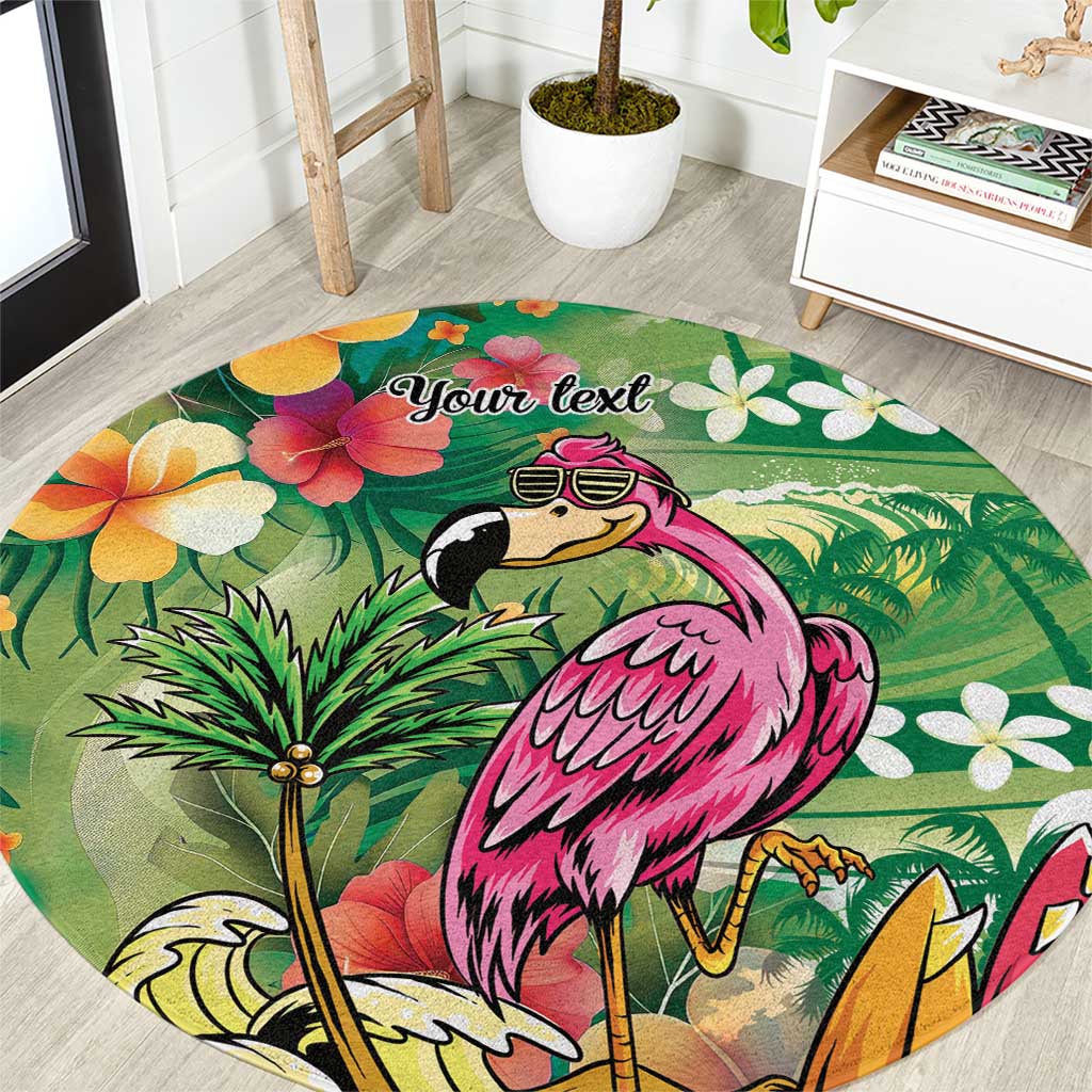 Hawaiian Flamingo Hibiscus Personalised Round Carpet Green Summer Tropical Flowers - Polynesian Pride