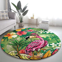 Hawaiian Flamingo Hibiscus Personalised Round Carpet Green Summer Tropical Flowers - Polynesian Pride