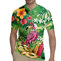 Hawaiian Flamingo Hibiscus Personalised Rugby Jersey Green Summer Tropical Flowers - Polynesian Pride