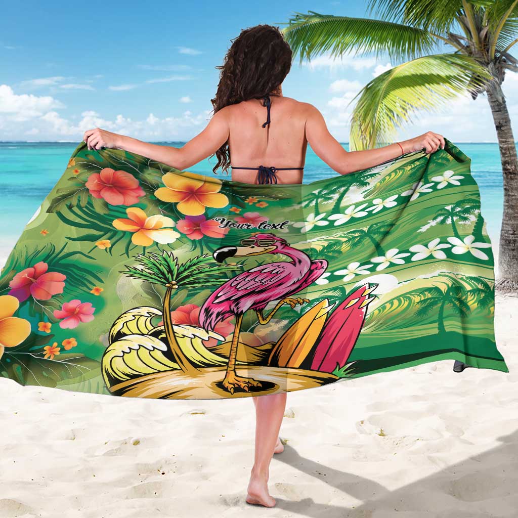 Hawaiian Flamingo Hibiscus Personalised Sarong Green Summer Tropical Flowers - Polynesian Pride