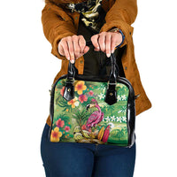 Hawaiian Flamingo Hibiscus Personalised Shoulder Handbag Green Summer Tropical Flowers - Polynesian Pride