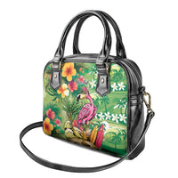 Hawaiian Flamingo Hibiscus Personalised Shoulder Handbag Green Summer Tropical Flowers - Polynesian Pride