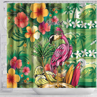 Hawaiian Flamingo Hibiscus Personalised Shower Curtain Green Summer Tropical Flowers - Polynesian Pride