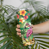 Hawaiian Flamingo Hibiscus Personalised Skinny Tumbler Green Summer Tropical Flowers - Polynesian Pride