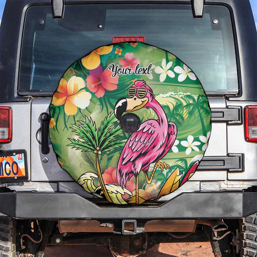 Hawaiian Flamingo Hibiscus Personalised Spare Tire Cover Green Summer Tropical Flowers - Polynesian Pride