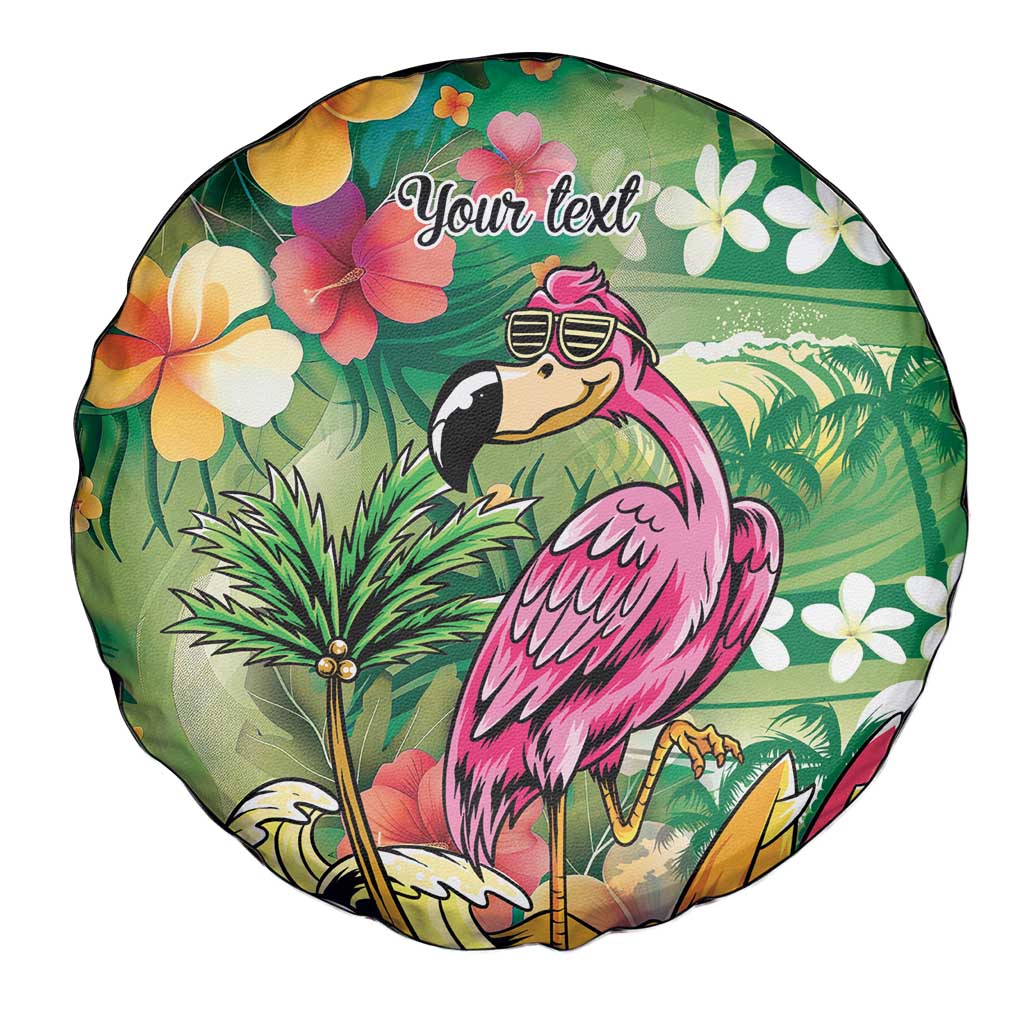 Hawaiian Flamingo Hibiscus Personalised Spare Tire Cover Green Summer Tropical Flowers - Polynesian Pride