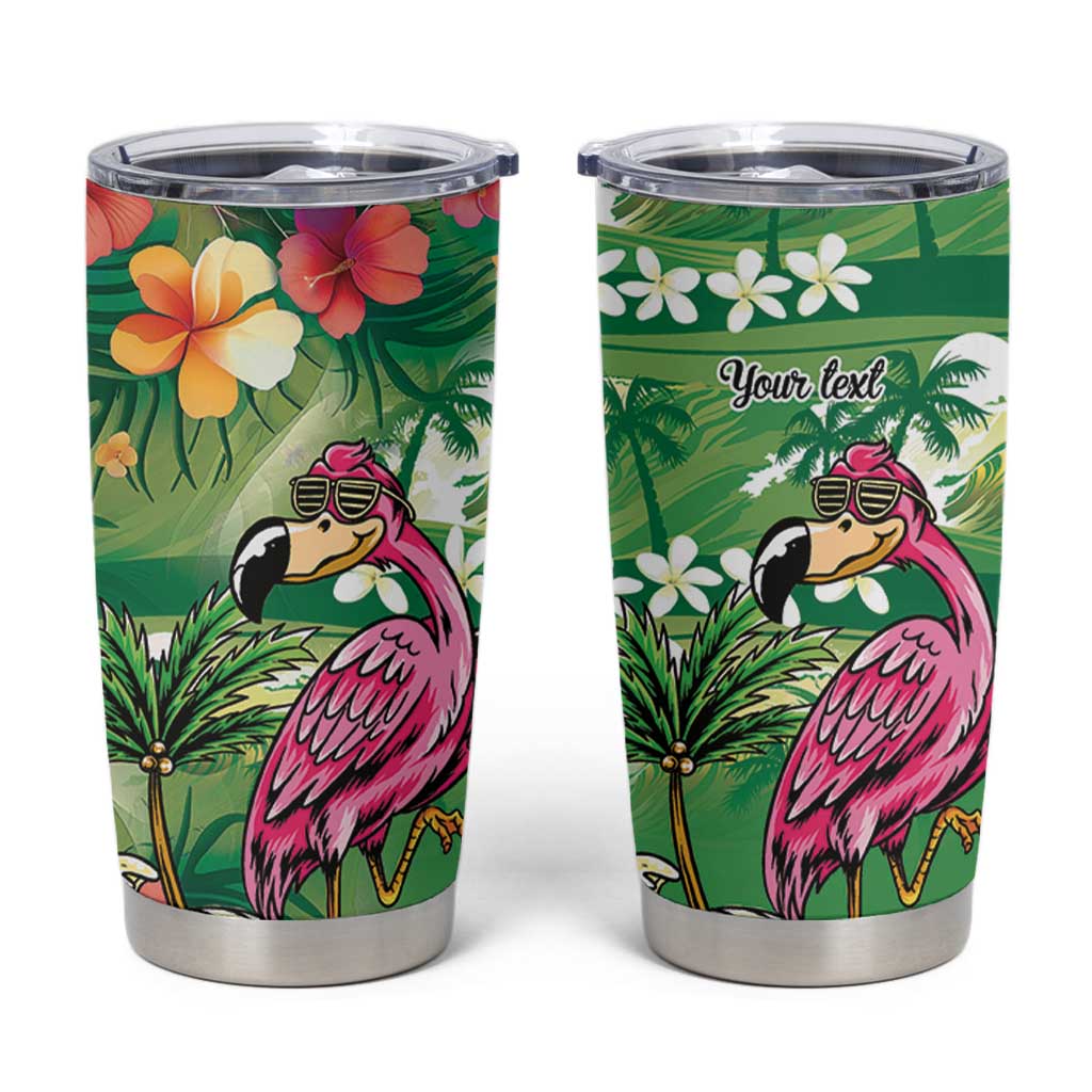 Hawaiian Flamingo Hibiscus Personalised Tumbler Cup Green Summer Tropical Flowers - Polynesian Pride