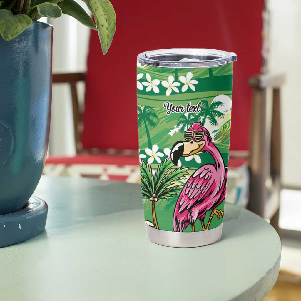 Hawaiian Flamingo Hibiscus Personalised Tumbler Cup Green Summer Tropical Flowers - Polynesian Pride