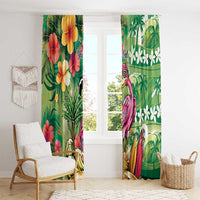 Hawaiian Flamingo Hibiscus Personalised Window Curtain Green Summer Tropical Flowers - Polynesian Pride