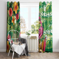 Hawaiian Flamingo Hibiscus Personalised Window Curtain Green Summer Tropical Flowers - Polynesian Pride