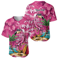 Hawaiian Flamingo Hibiscus Personalised Baseball Jersey Pink Summer Tropical Flowers - Polynesian Pride
