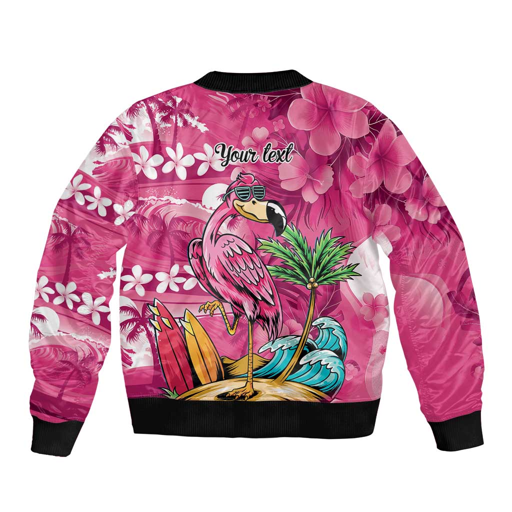 Hawaiian Flamingo Hibiscus Personalised Bomber Jacket Pink Summer Tropical Flowers LT9 - Polynesian Pride