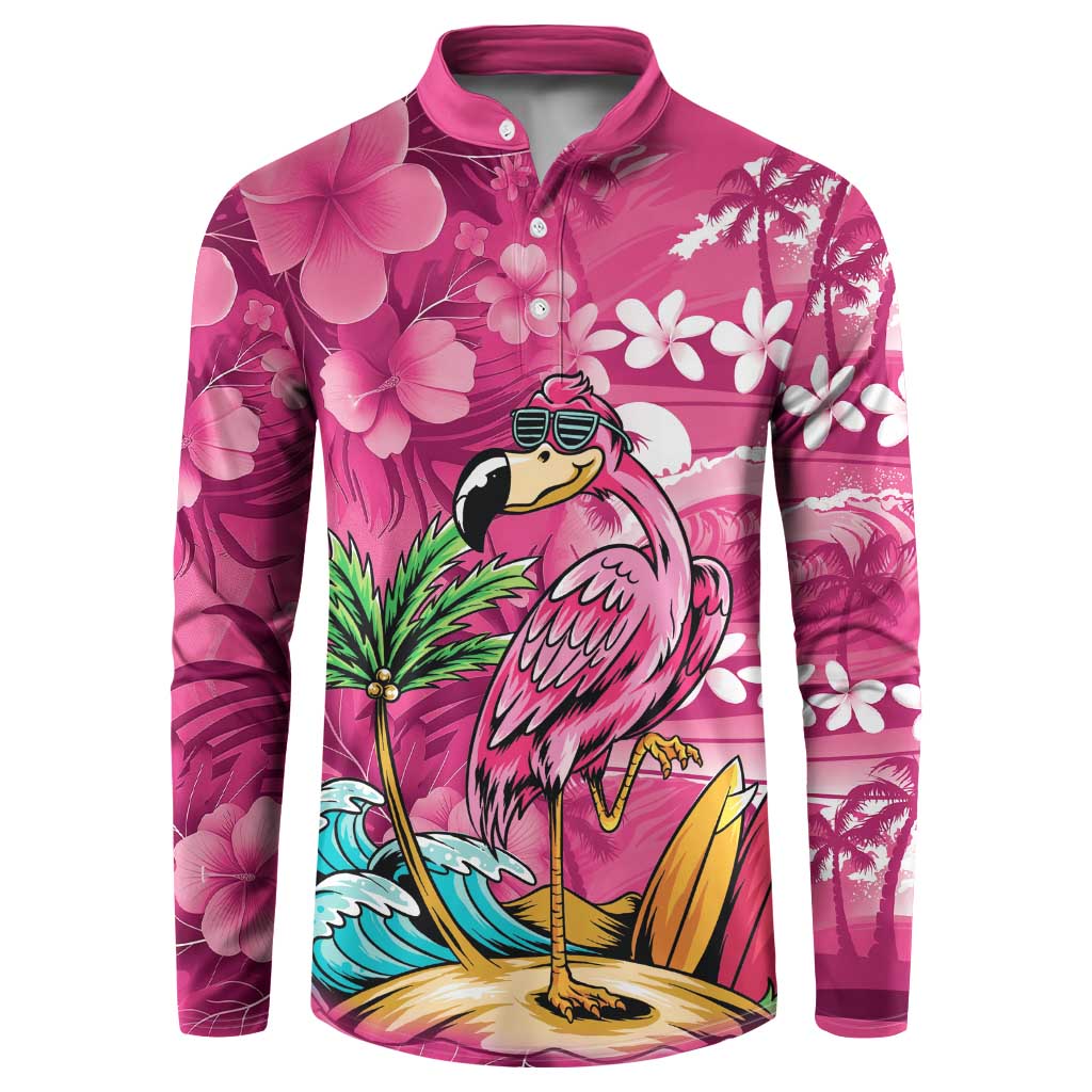 Hawaiian Flamingo Hibiscus Personalised Button Sweatshirt Pink Summer Tropical Flowers - Polynesian Pride