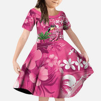 Hawaiian Flamingo Hibiscus Personalised Family Matching Long Sleeve Bodycon Dress and Hawaiian Shirt Pink Summer Tropical Flowers LT9 Daughter's Dress Pink - Polynesian Pride