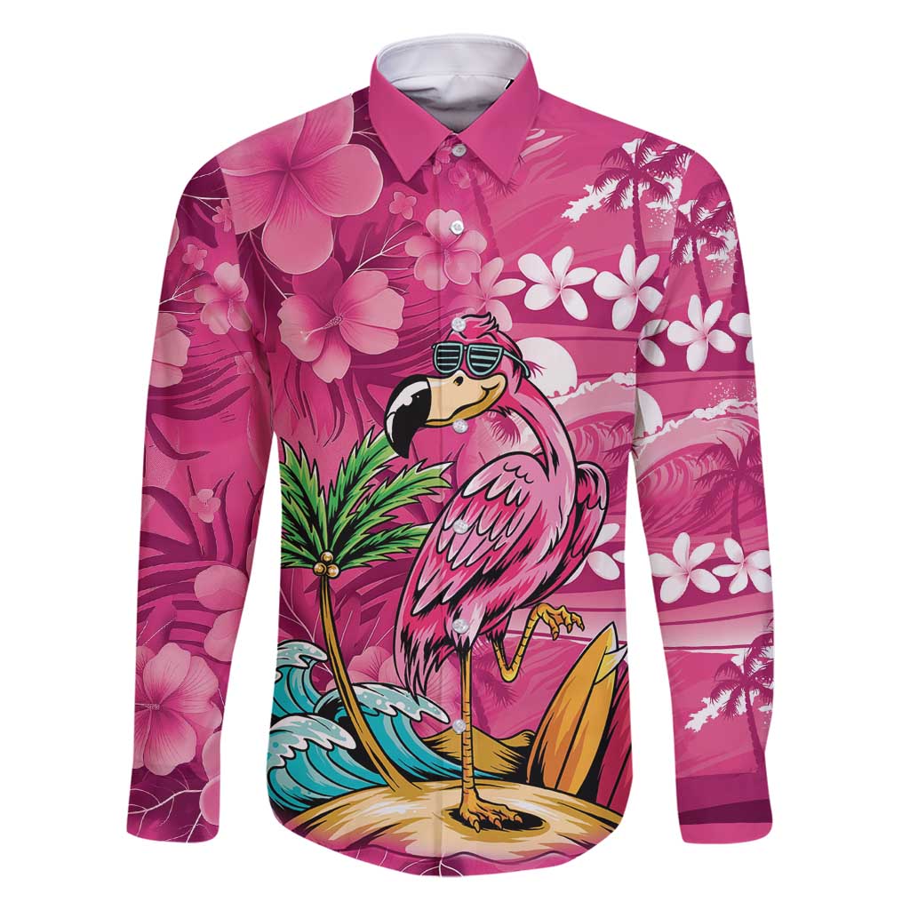 Hawaiian Flamingo Hibiscus Personalised Family Matching Mermaid Dress and Hawaiian Shirt Pink Summer Tropical Flowers LT9 Dad's Shirt - Long Sleeve Pink - Polynesian Pride