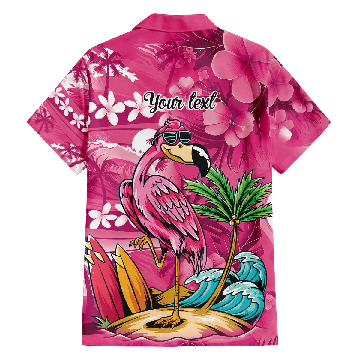 Hawaiian Flamingo Hibiscus Personalised Family Matching Off The Shoulder Long Sleeve Dress and Hawaiian Shirt Pink Summer Tropical Flowers - Polynesian Pride