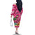 Hawaiian Flamingo Hibiscus Personalised Family Matching Off The Shoulder Long Sleeve Dress and Hawaiian Shirt Pink Summer Tropical Flowers - Polynesian Pride