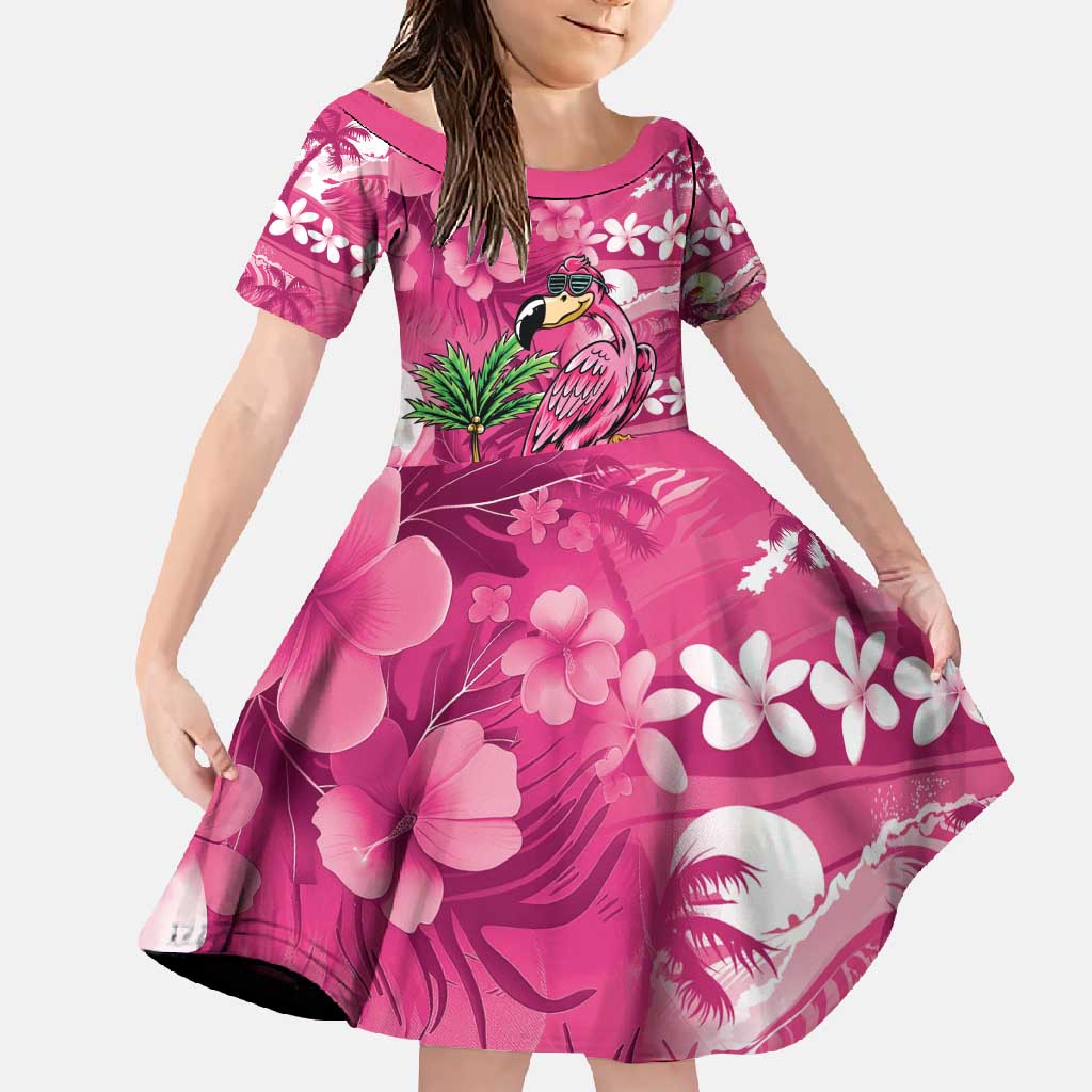 Hawaiian Flamingo Hibiscus Personalised Family Matching Off Shoulder Maxi Dress and Hawaiian Shirt Pink Summer Tropical Flowers - Polynesian Pride