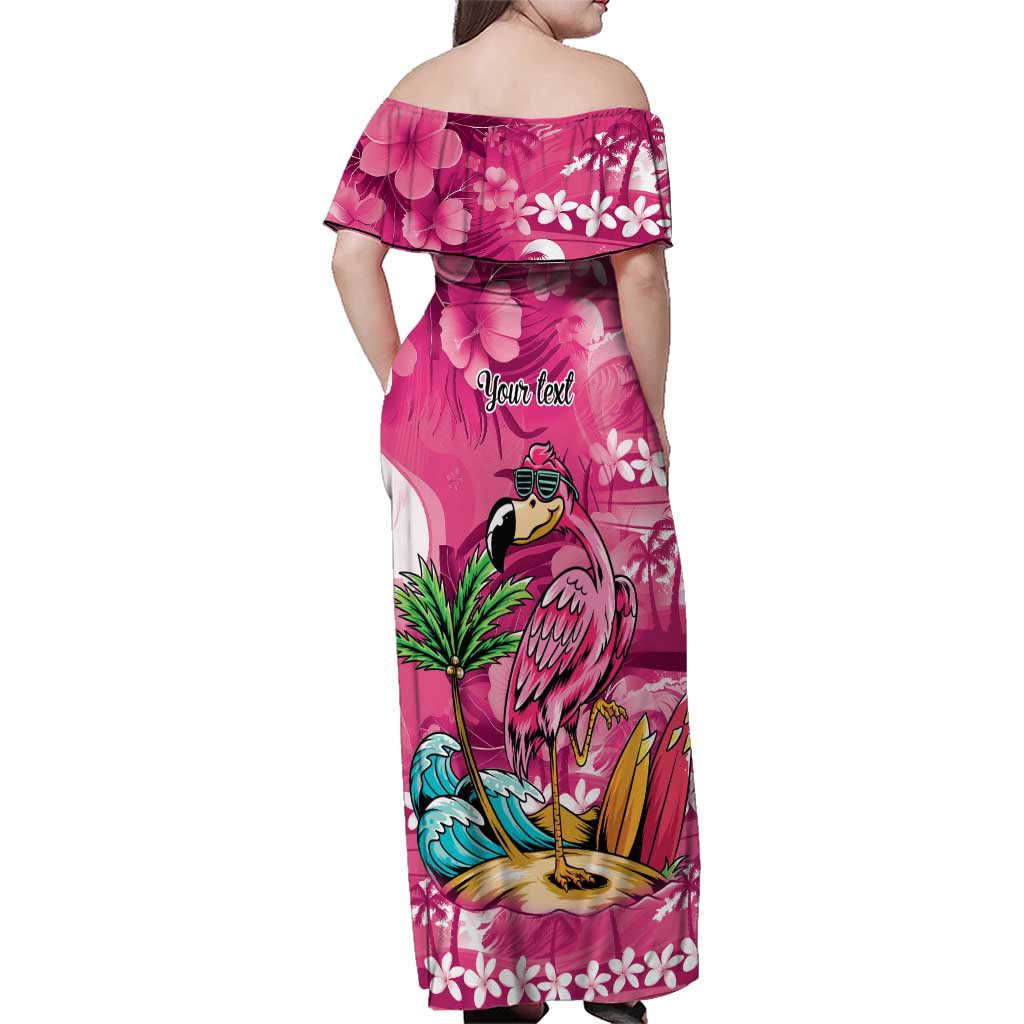 Hawaiian Flamingo Hibiscus Personalised Family Matching Off Shoulder Maxi Dress and Hawaiian Shirt Pink Summer Tropical Flowers - Polynesian Pride