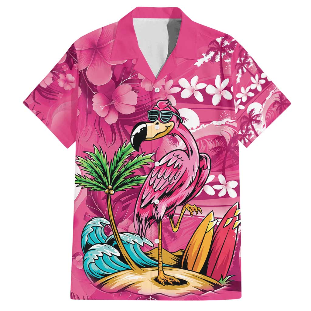 Hawaiian Flamingo Hibiscus Personalised Family Matching Off Shoulder Short Dress and Hawaiian Shirt Pink Summer Tropical Flowers LT9 Dad's Shirt - Short Sleeve Pink - Polynesian Pride
