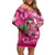 Hawaiian Flamingo Hibiscus Personalised Family Matching Off Shoulder Short Dress and Hawaiian Shirt Pink Summer Tropical Flowers - Polynesian Pride