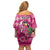 Hawaiian Flamingo Hibiscus Personalised Family Matching Off Shoulder Short Dress and Hawaiian Shirt Pink Summer Tropical Flowers - Polynesian Pride