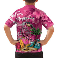 Hawaiian Flamingo Hibiscus Personalised Family Matching Short Sleeve Bodycon Dress and Hawaiian Shirt Pink Summer Tropical Flowers LT9 - Polynesian Pride