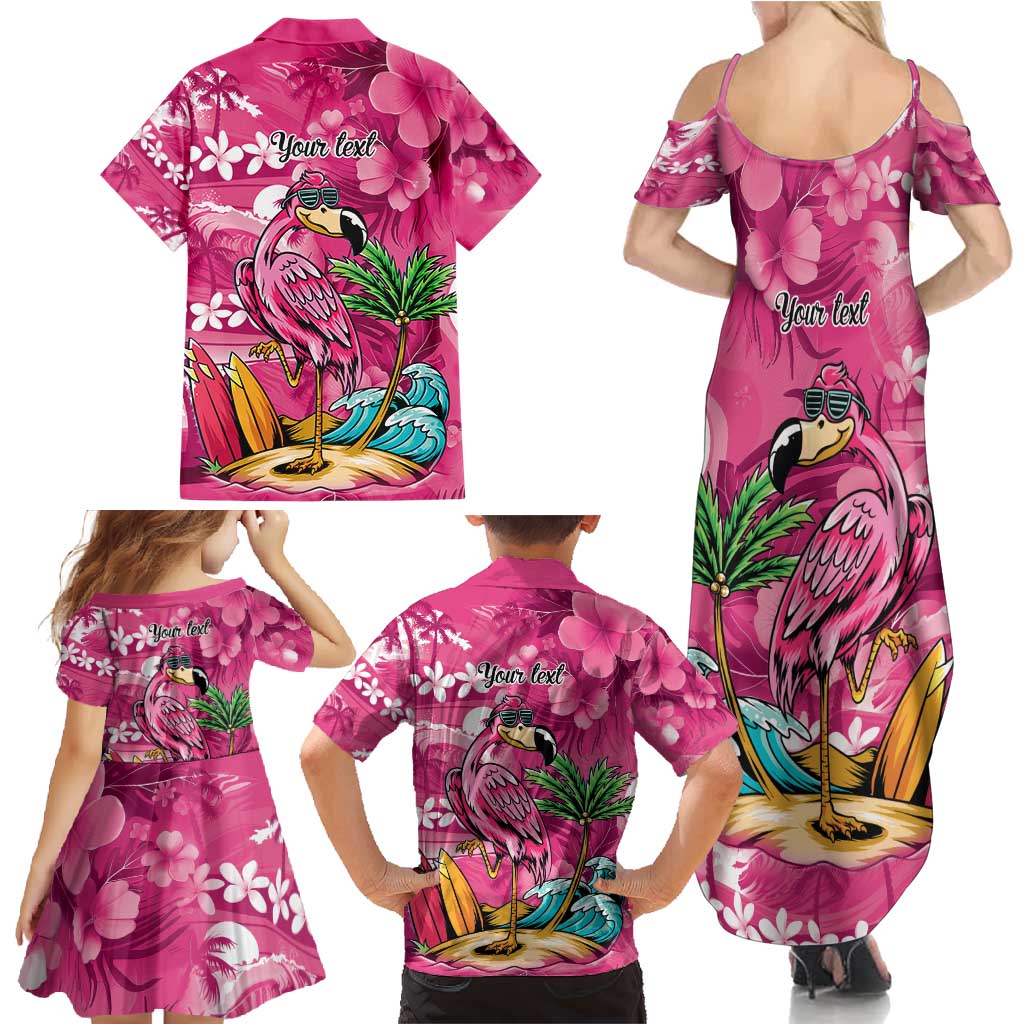 Hawaiian Flamingo Hibiscus Personalised Family Matching Summer Maxi Dress and Hawaiian Shirt Pink Summer Tropical Flowers - Polynesian Pride