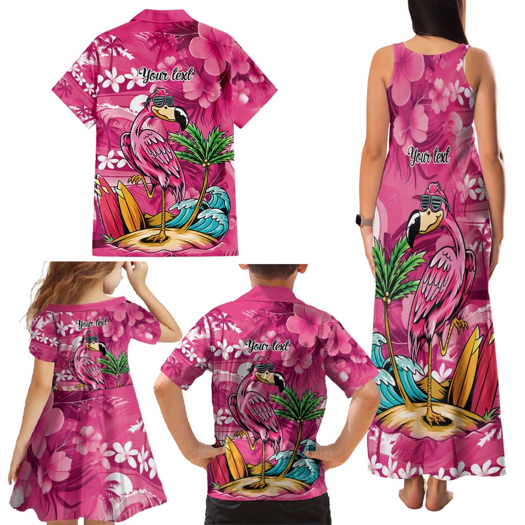 Hawaiian Flamingo Hibiscus Personalised Family Matching Tank Maxi Dress and Hawaiian Shirt Pink Summer Tropical Flowers - Polynesian Pride