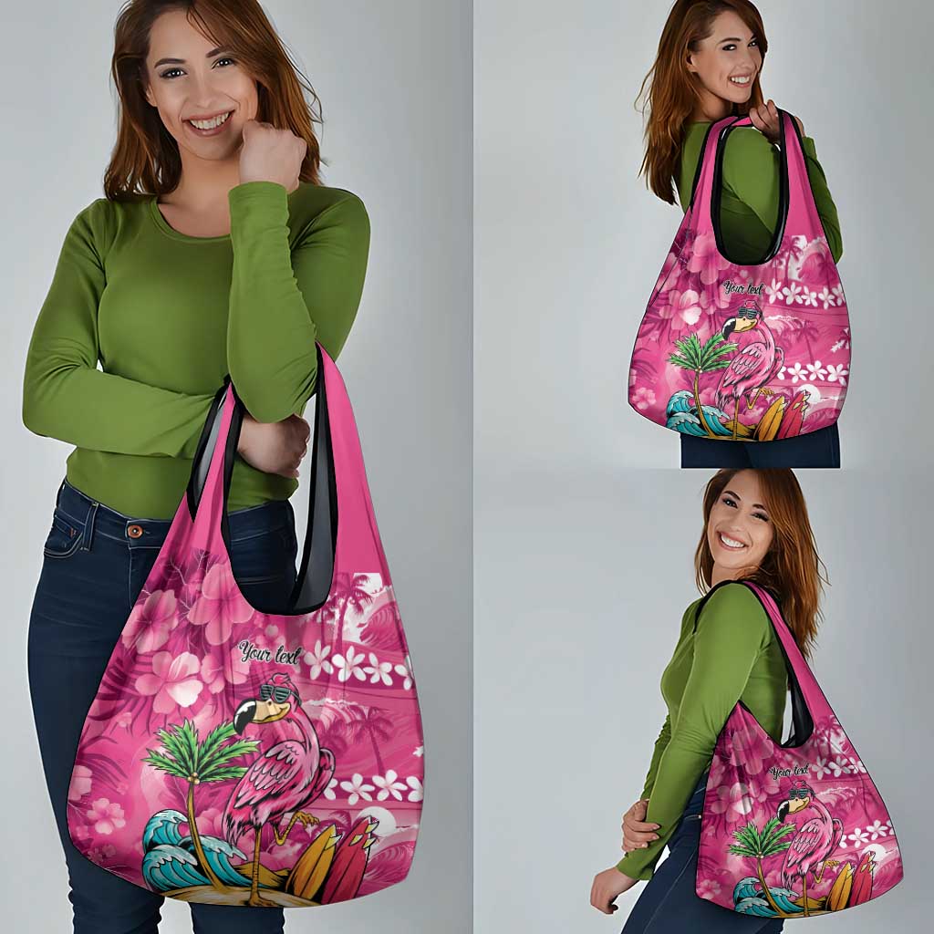 Hawaiian Flamingo Hibiscus Personalised Grocery Bag Pink Summer Tropical Flowers - Polynesian Pride