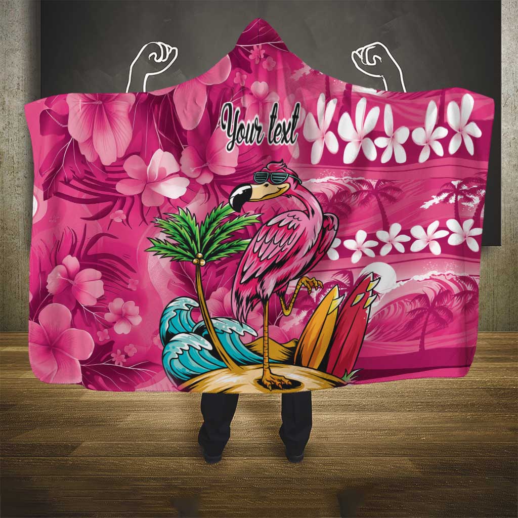 Hawaiian Flamingo Hibiscus Personalised Hooded Blanket Pink Summer Tropical Flowers - Polynesian Pride