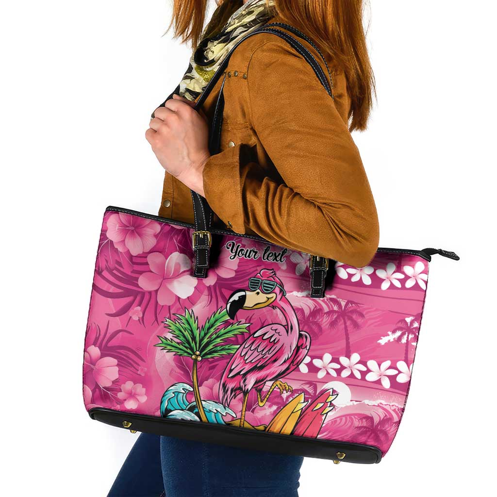 Hawaiian Flamingo Hibiscus Personalised Leather Tote Bag Pink Summer Tropical Flowers - Polynesian Pride