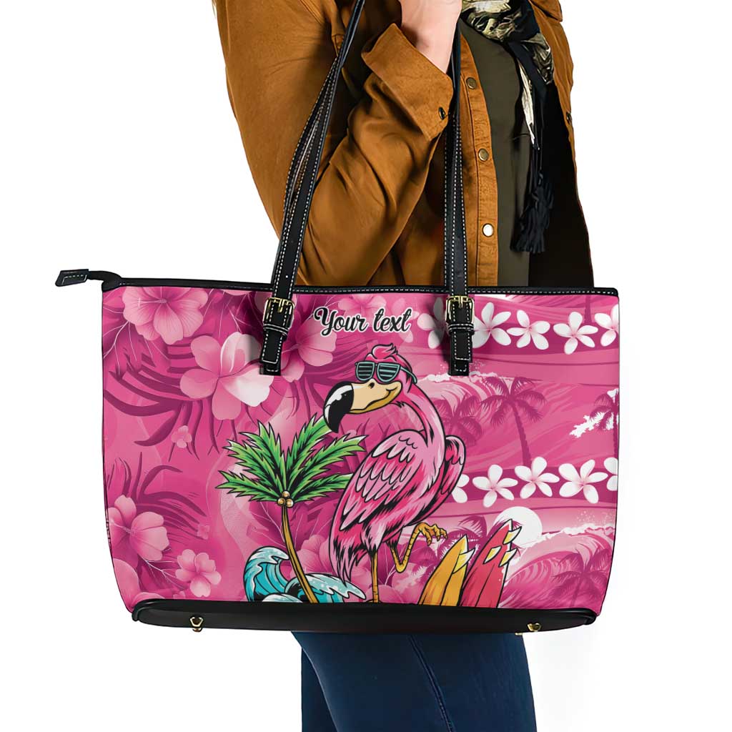 Hawaiian Flamingo Hibiscus Personalised Leather Tote Bag Pink Summer Tropical Flowers LT9 - Polynesian Pride