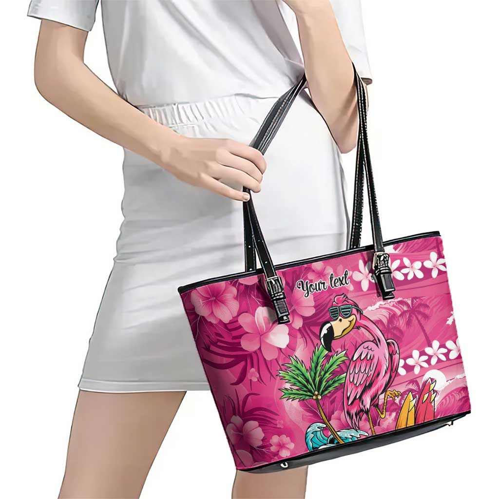 Hawaiian Flamingo Hibiscus Personalised Leather Tote Bag Pink Summer Tropical Flowers LT9 - Polynesian Pride