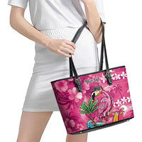 Hawaiian Flamingo Hibiscus Personalised Leather Tote Bag Pink Summer Tropical Flowers LT9 - Polynesian Pride