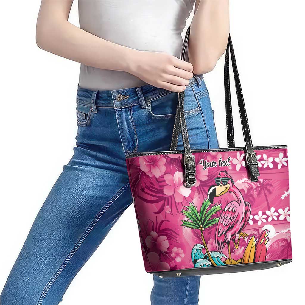 Hawaiian Flamingo Hibiscus Personalised Leather Tote Bag Pink Summer Tropical Flowers LT9 - Polynesian Pride