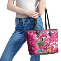 Hawaiian Flamingo Hibiscus Personalised Leather Tote Bag Pink Summer Tropical Flowers LT9 - Polynesian Pride