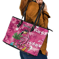 Hawaiian Flamingo Hibiscus Personalised Leather Tote Bag Pink Summer Tropical Flowers LT9 - Polynesian Pride