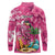 Hawaiian Flamingo Hibiscus Personalised Long Sleeve Polo Shirt Pink Summer Tropical Flowers - Polynesian Pride