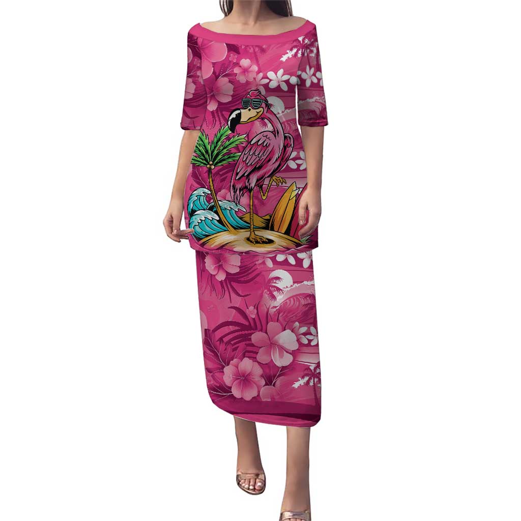 Hawaiian Flamingo Hibiscus Personalised Puletasi Pink Summer Tropical Flowers - Polynesian Pride