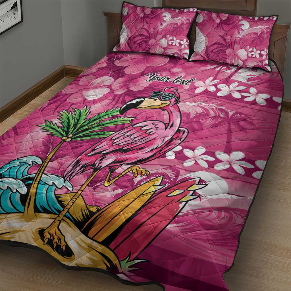 Hawaiian Flamingo Hibiscus Personalised Quilt Bed Set Pink Summer Tropical Flowers - Polynesian Pride