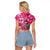 Hawaiian Flamingo Hibiscus Personalised Raglan Cropped T Shirt Pink Summer Tropical Flowers - Polynesian Pride